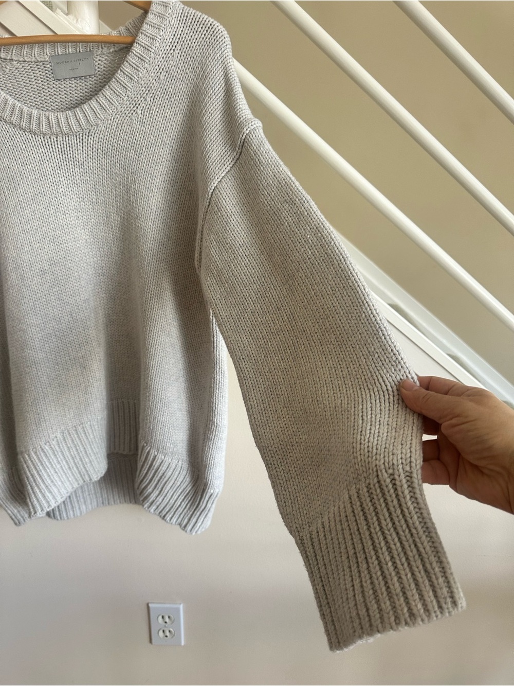 Modern Citizen Archie Deep U Scoop Neck Cotton Sweater Nimbus Light Gray Sze Med - Picture 8 of 16